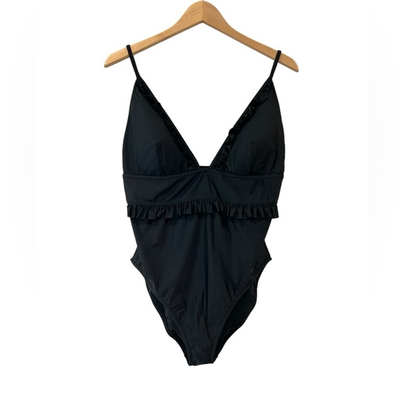 J. Crew Other - NWT J. Crew Ruffle Plunge One Piece Swimsuit 16 black beach swim vacation